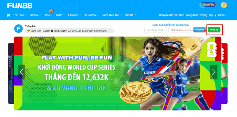 bấm nút đăng ký Fun88