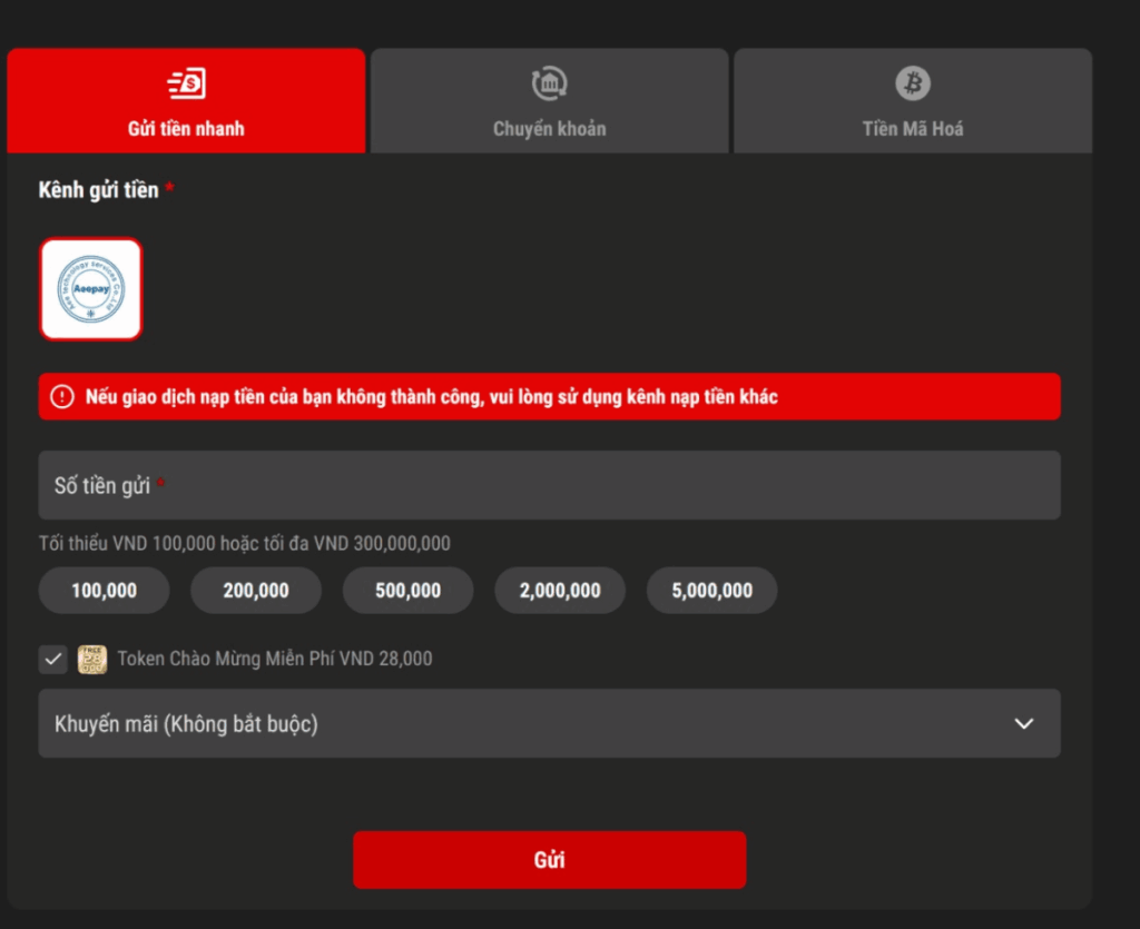 các phương thức nạp tiền 12Play