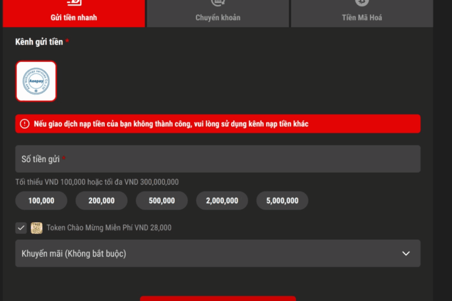 các phương thức nạp tiền 12Play
