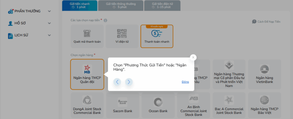 cách nạp tiền BK8