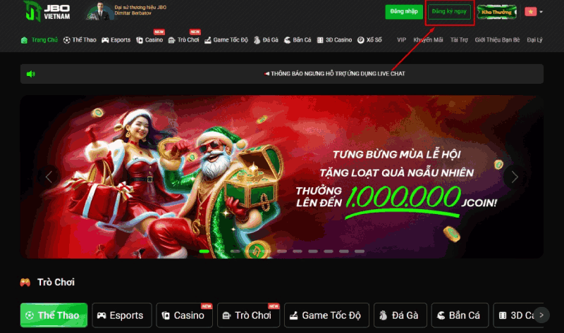 click đăng ký JBO
