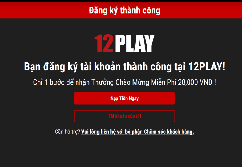đăng ký 12Play thành công