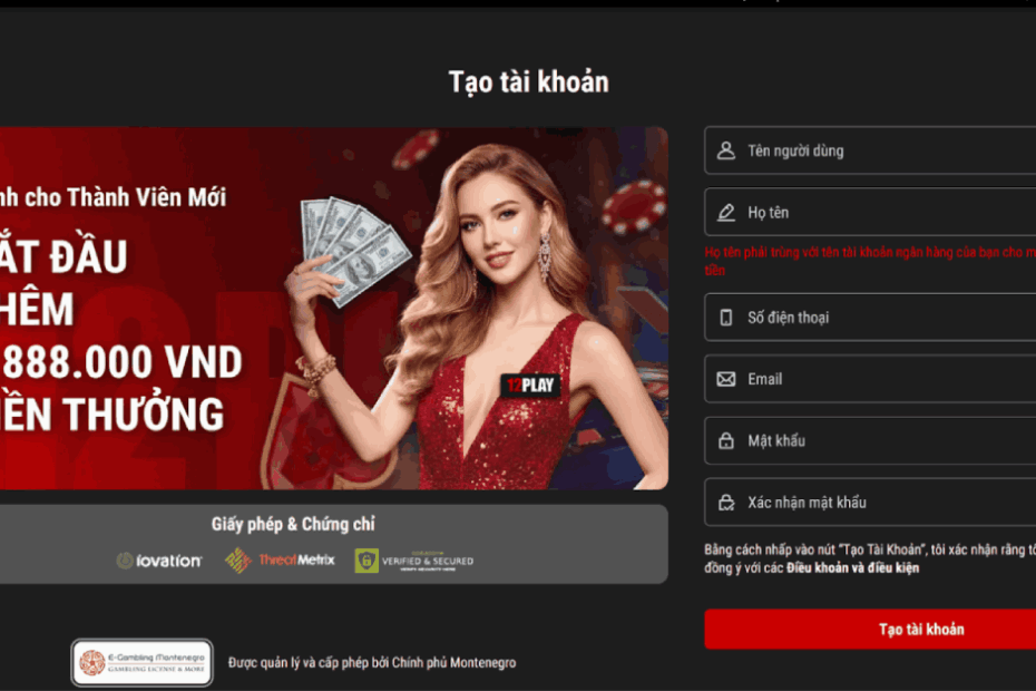 điền thông tin đăng ký 12Play