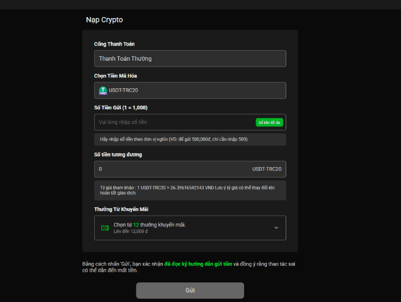 Nạp tiền JBO với phương thức crypto