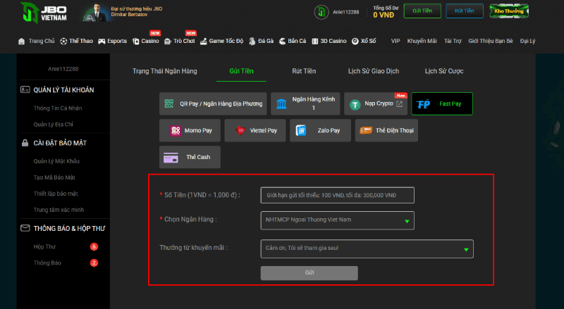 Nạp tiền JBO với Fastpay
