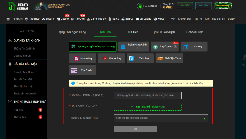 Nạp tiền JBO bằng QR Pay