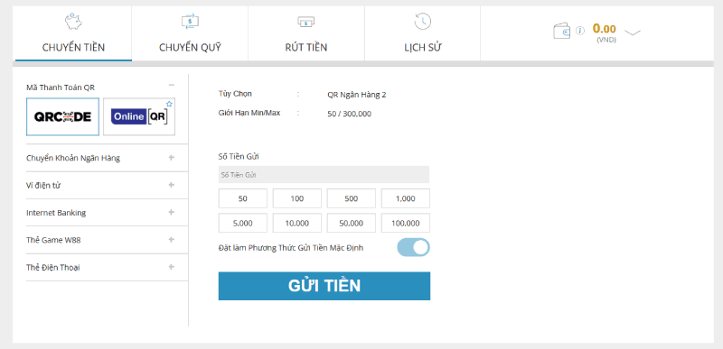 nạp tiền W88 mã QR