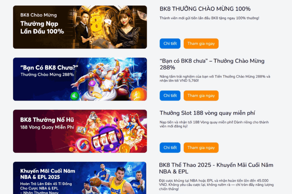 tổng hợp các khuyến mãi BK8