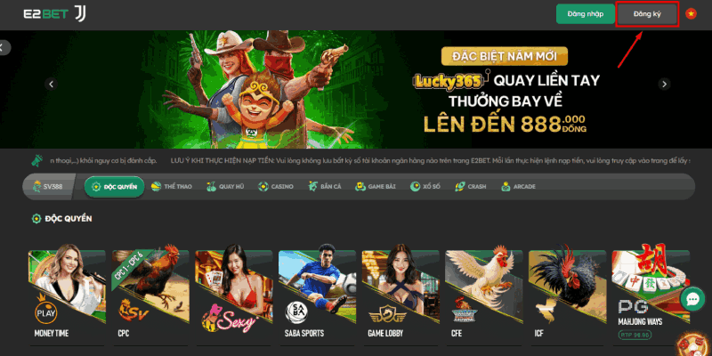 bấm đăng ký E2BET