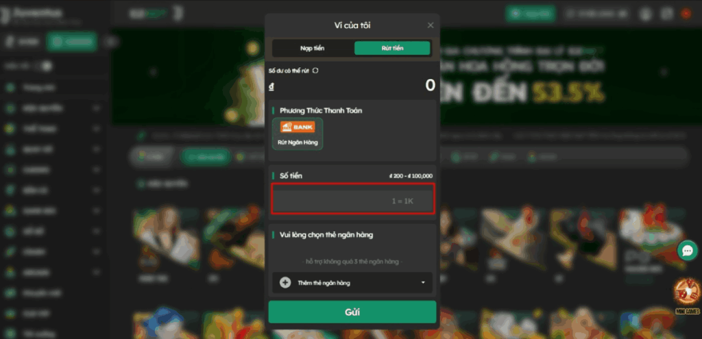 điền số tiền rút E2BET