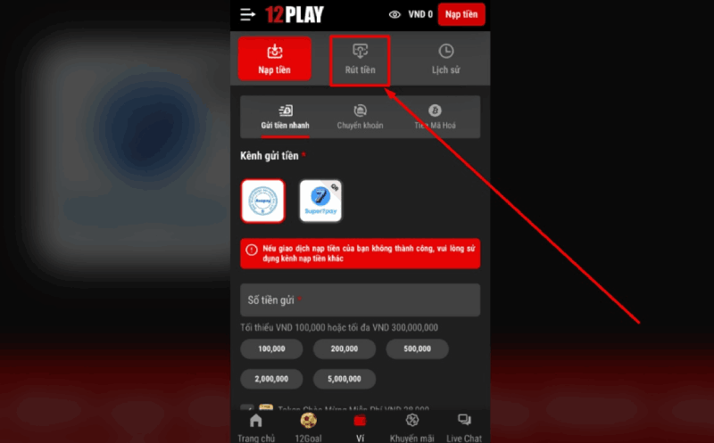 chọn rút tiền 12Play
