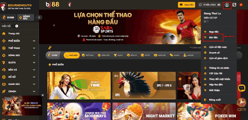 bấm chọn rút tiền BJ88