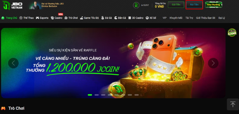 chọn rút tiền JBO