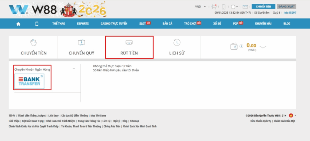 chọn rút tiền W88
