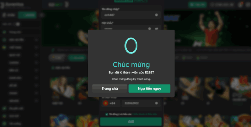 đăng ký E2BET thành công