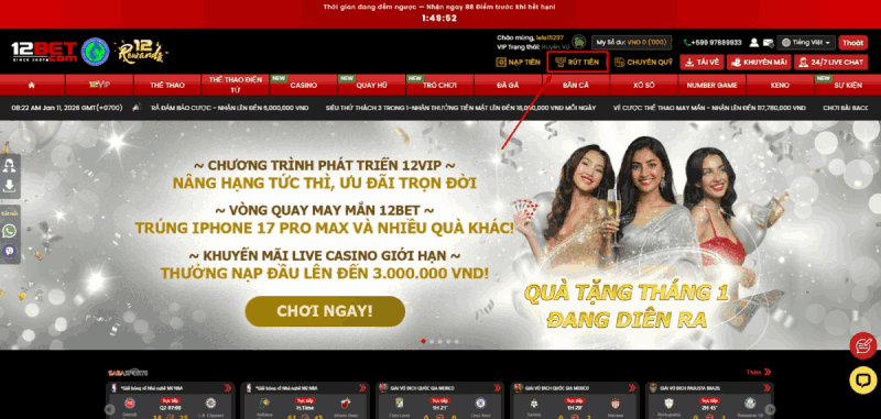 đăng nhập rút tiền 12BET