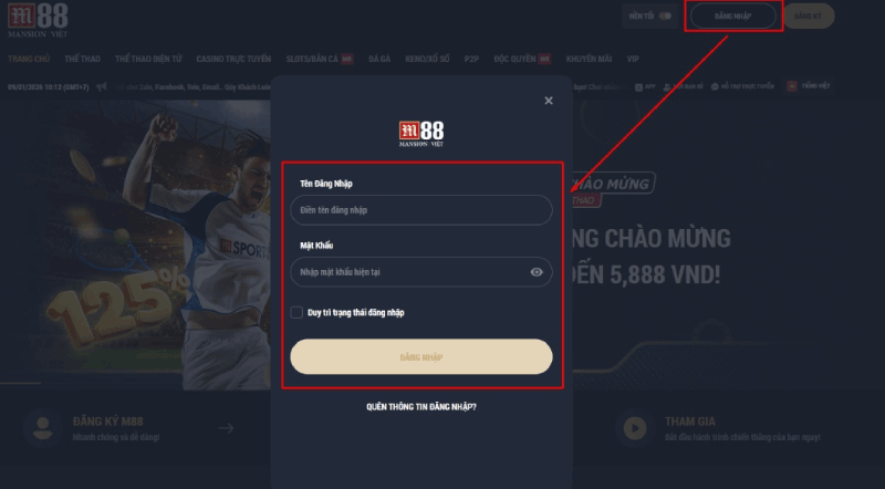 đăng nhập rút tiền M88