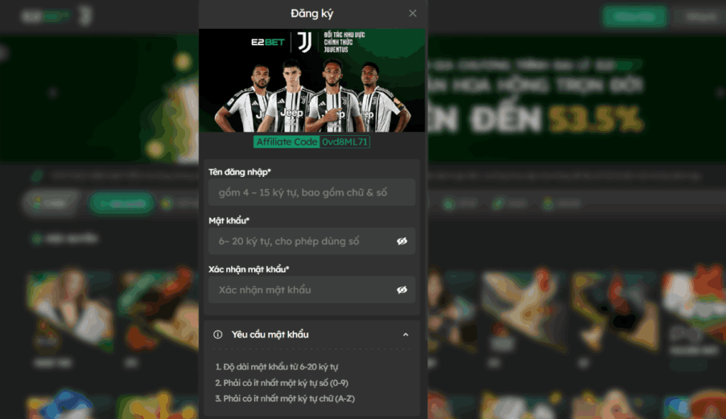 điền thông tin đăng ký E2BET