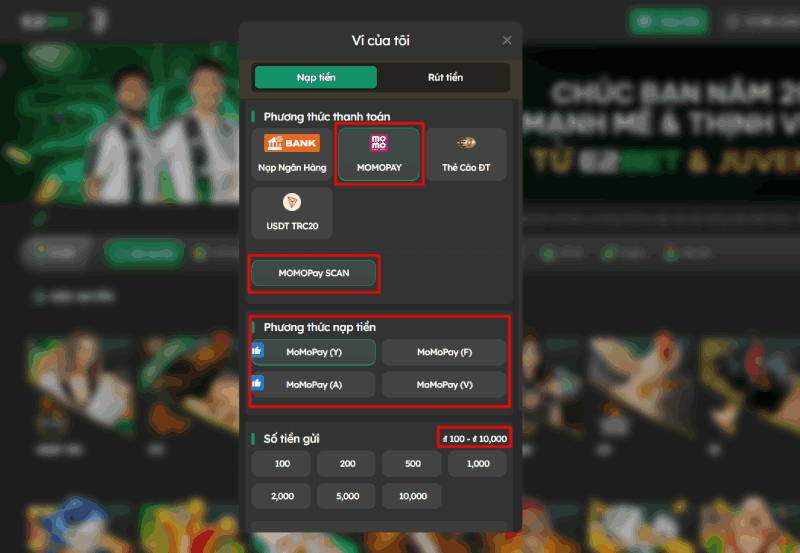 nạp tiền Momopay tại E2BET