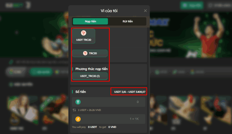 nạp tiền USDT tại E2BET