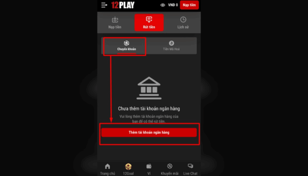Rút tiền 12Play qua ngân hàng