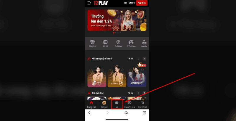 truy cập ví tiền 12Play