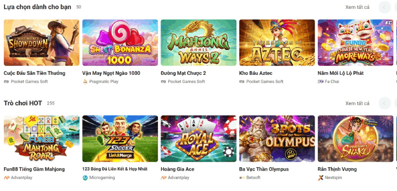 sảnh slot game Fun88